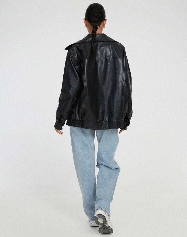 Maximilian: Oversized faux leather bomber jacket streetwear