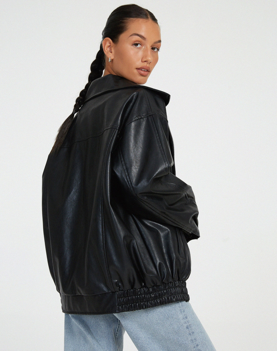 Maximilian: Oversized faux leather bomber jacket streetwear
