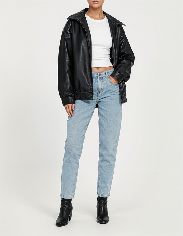 Maximilian: Oversized faux leather bomber jacket streetwear