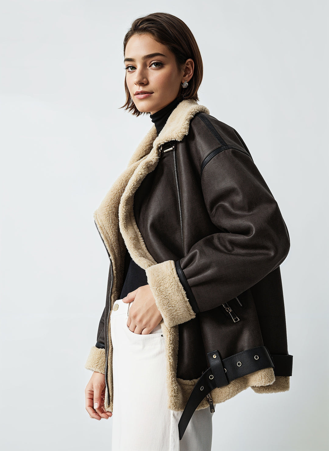 Shearling aviator jacket – teddy lining & leather look