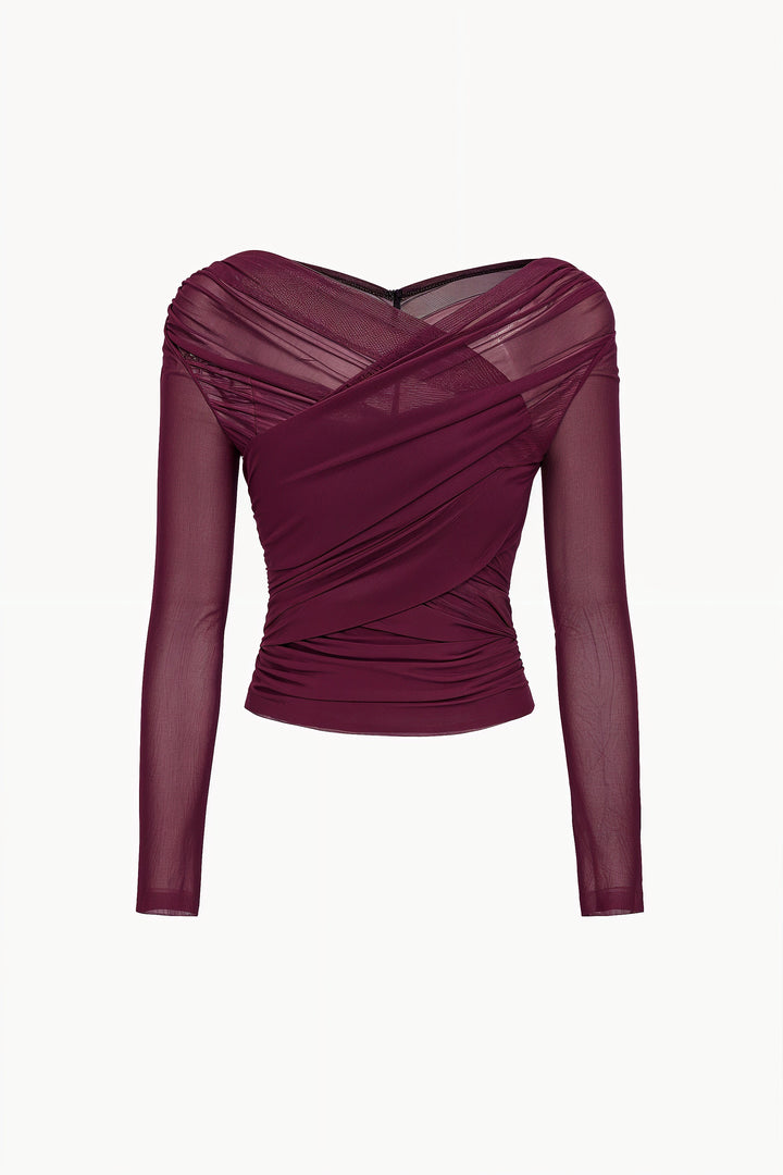 Lena | Women's mesh top with ruffles, long sleeves