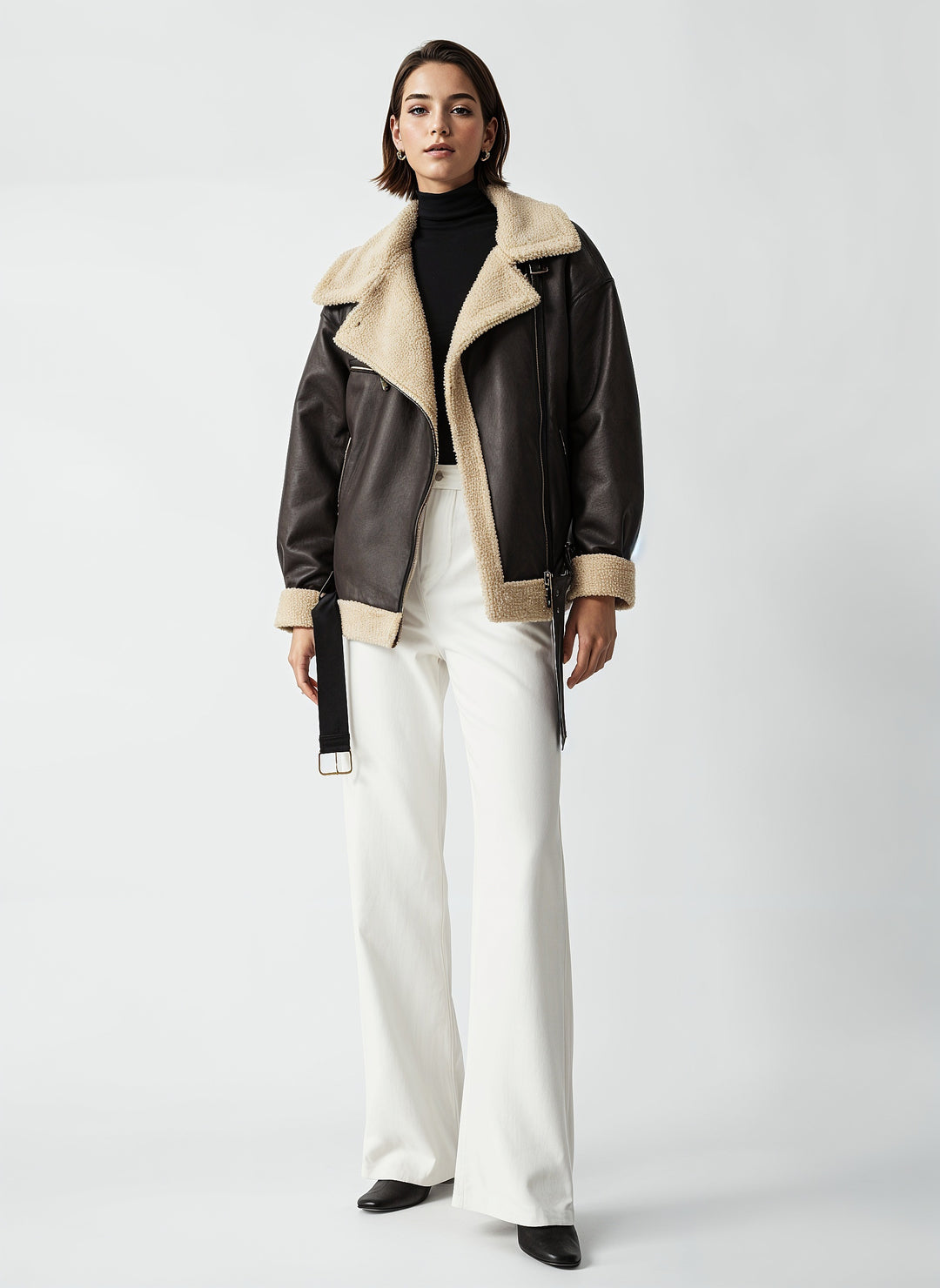 Shearling aviator jacket – teddy lining & leather look