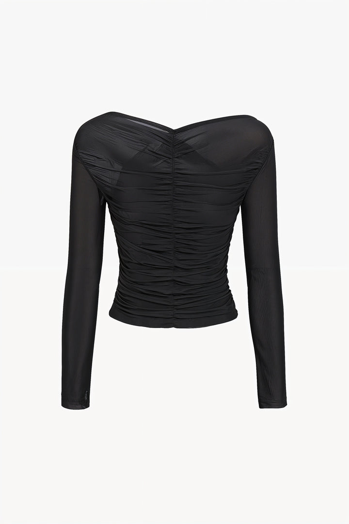 Lena | Women's mesh top with ruffles, long sleeves
