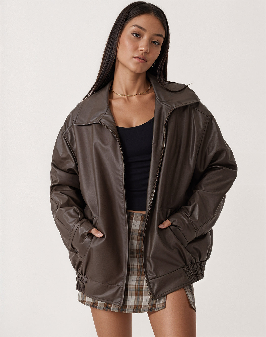 Maximilian: Oversized faux leather bomber jacket streetwear