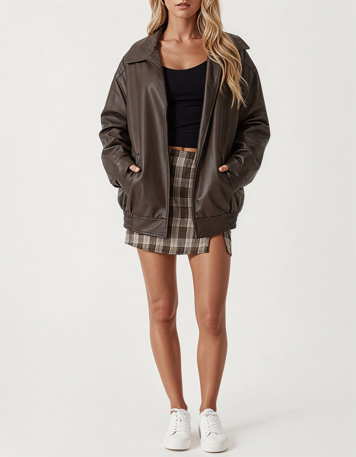 Maximilian: Oversized faux leather bomber jacket streetwear