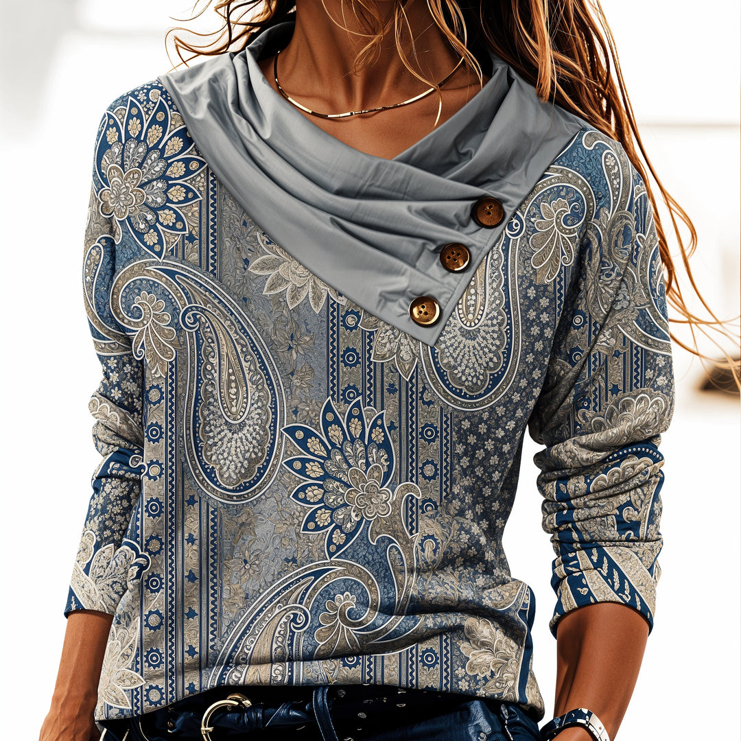 Emma | Trendy cowl-neck blouse with print
