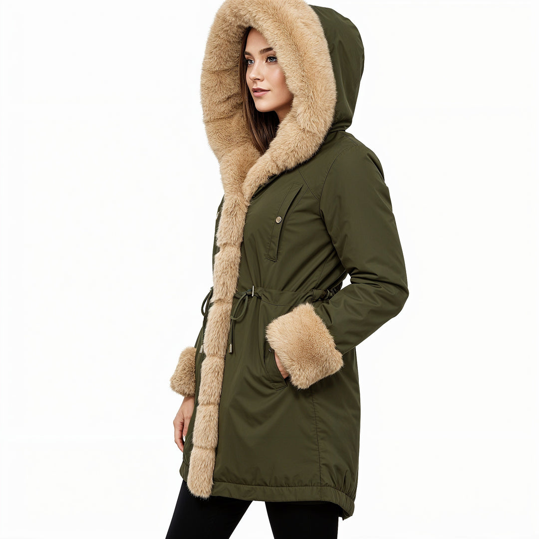 Anna Women'sparka: Winter style with tan faux fur
